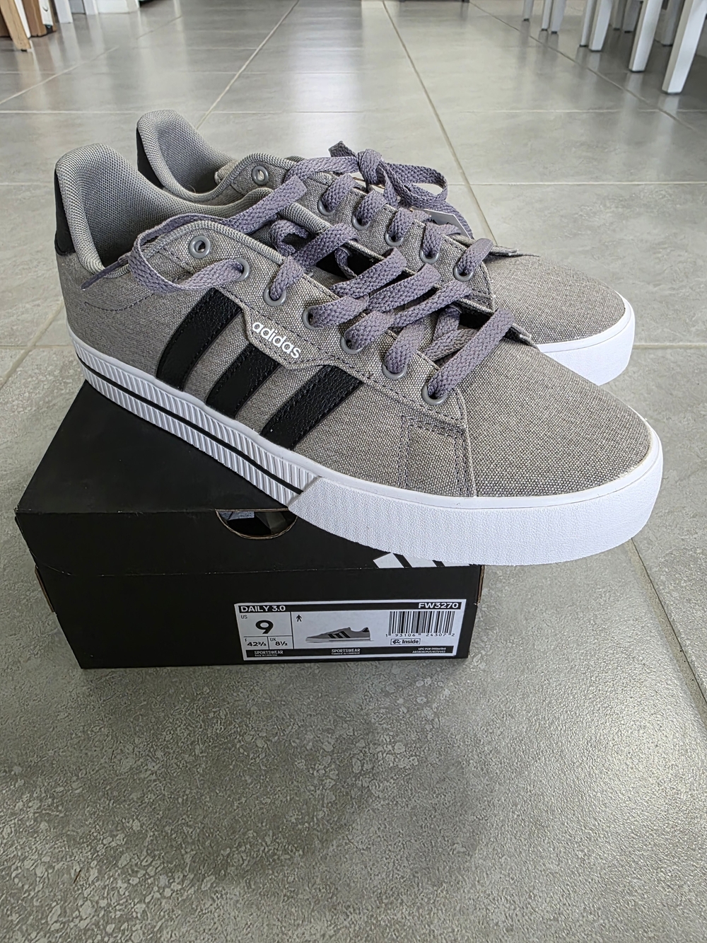 Adidas Men's Grey Low-Top Sneakers with Black Stripes